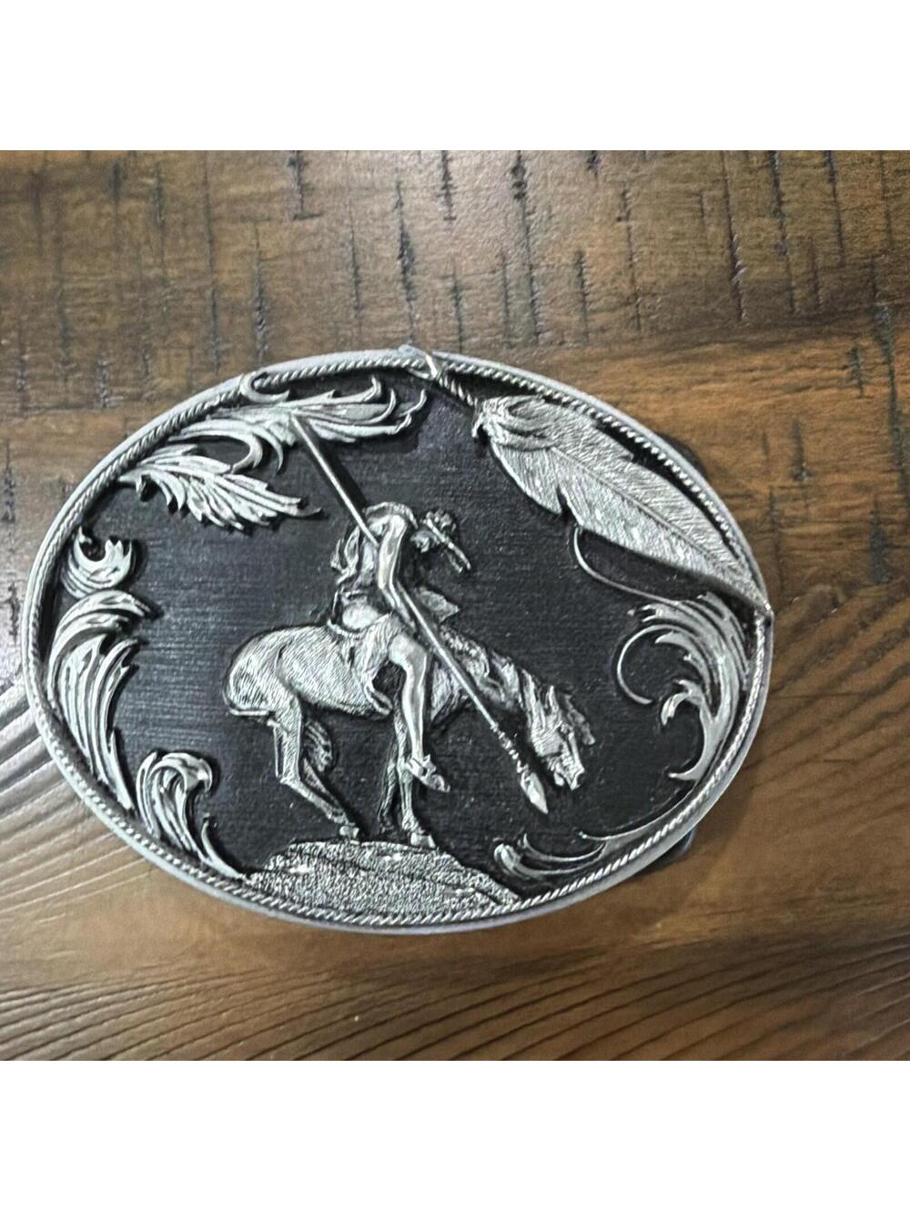 Vintage 1995 Siskiyou Belt Buckle end of the trail Native American Black